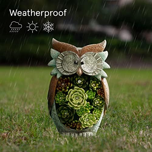La Jolíe Muse Garden Ornament Owl Figurine, Solar Powered Outdoor Lights, Waterproof Resin Garden Statue for Yard Lawn Decoration Gift