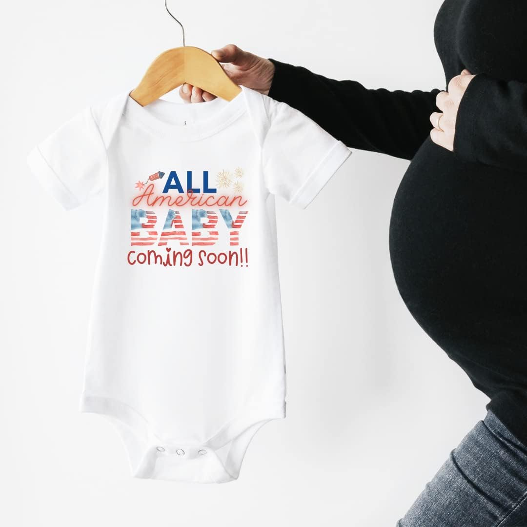 All American Baby Fourth of July Baby Announcement Onesie, Coming Soon 4th of July Pregnancy Announcement to Grandparents, Husband, Family. Baby Reveal, Surprise Pregnancy Announcement Gift