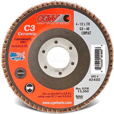 42402 Abrasive Flap Disc 4-1/2" x 7/8" 40 Grit Ceramic - Pkg Qty 10