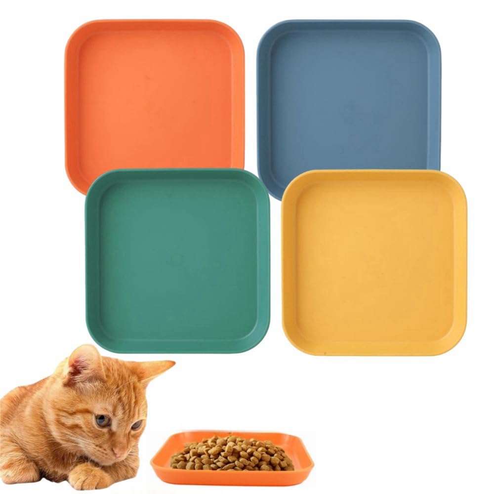 Set 4 Ciotole Piatte Quadrate per Gatti 14.5cm per Cibo Umido