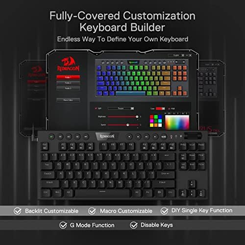 Redragon K622 Horus TKL RGB Mechanical Keyboard, Ultra-Thin Designed Wired Gaming Keyboard w/Low Profile Keycaps, Dedicated Media Control & Linear Red Switch, Pro Software Supported