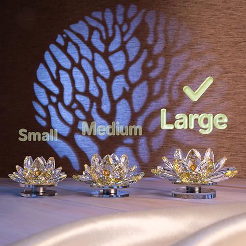 Image of Feng Shui Crystal Lotus Flower Showpiece & Paper Weight | Vastu Decor for Home & Office | Desk Decoration | Feng Shui Items for Good Luck, Wealth & Gifting | Yellow (Large-12.5 x 6.5 CM)