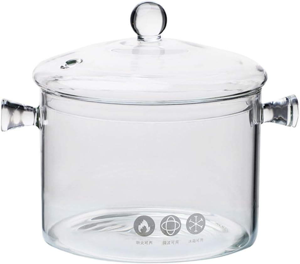 GANAZONO Glass Cooking Pot with Lid Heat Resistant Borosilicate Glass Stockpot Double Handle Stew Pot for Home Kitchen Cooking Vegetables Pasta