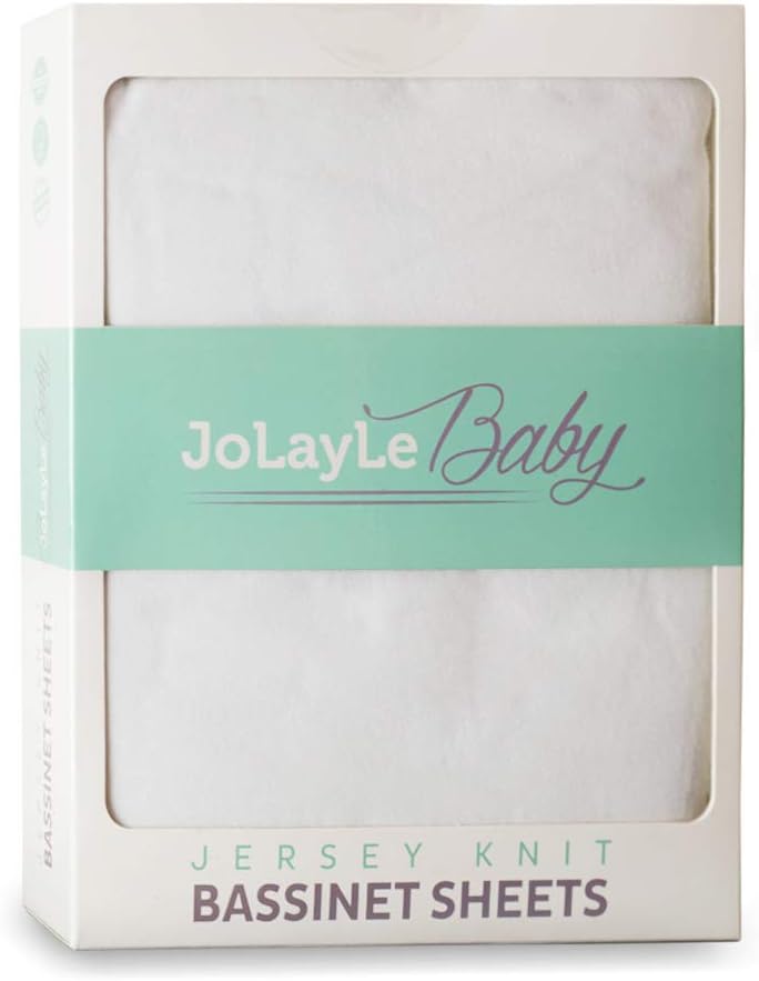 Bassinet Sheets 2 Pack - 100% Cotton Jersey Knit Fitted Oval Bassinet Sheet Set - Extra Soft Baby Bedding for Boys and Girls- Pure White Gender Neutral Sheet by JoLayLe Baby