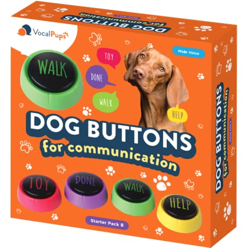 Vocalpups Dog Buttons for Communication Starter Pack II, Dog Talking Button Set, Talking Buttons for Dogs, Dog Buttons Speech Training | Dog Communication Buttons - Loud & Clear Already Recorded Words