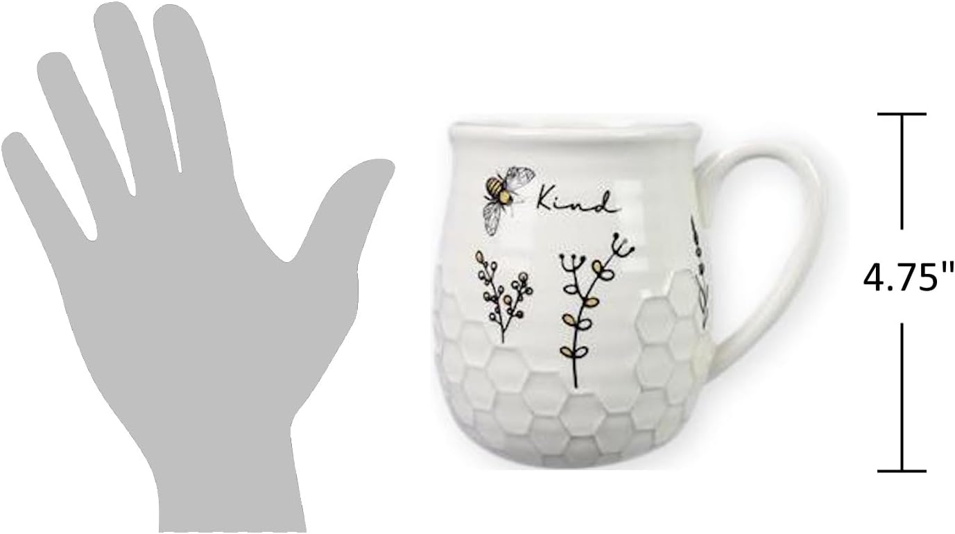 The Bridge Collection Bee Kind Ceramic Mug – White Honeycomb Pattern Mug With Bee And Floral Design – Inspirational Honeybee Coffee Cup - Image 2