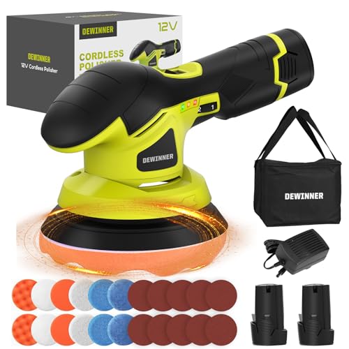 DEWINNER Pulidora Coche, Máquina Pulidora, 6 Velocidades Variables, Pulidora Excéntrica/Pulidora de Coches, apto para barcos, 26 Kit de esponja de pulido, para Coche, Muebles, Motocicletas