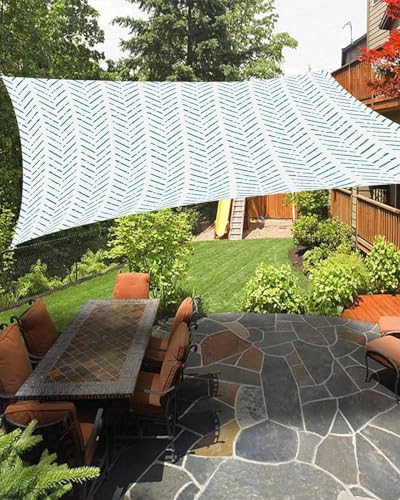 Turquoise Striped Sun Shade Sail Waterproof Rectangle, UV Block Sail Shade Canopy Awning Outdoor Privacy Shade Cover for Patio Pergola Deck Backyard 8'x10' White Geometric Minimalist Boho Striped