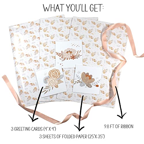 Brave November Gift Wrapping Paper- 3 Wrapping Paper Sheets (25"X35"), 3 Cards & Ribbon-Floral Wrapping Paper Wedding Wrapping Paper And Ribbon Set- Bridal Shower Wrapping Paper & Baby Wrapping Paper #TOP1