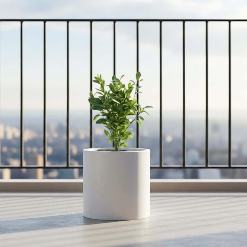 Image of Amazon Brand - Umi Tube 10 Inch Round Pots for Planter & Flowers Gamla - Lightweight, Durable Outdoor & Indoor Planters, Perfect for Balcony & Terrace Gardens (White)