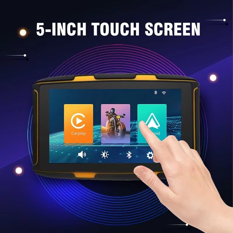 Image of MT5008 5-Inch Waterproof Motorcycle Touch Screen GPS - CarPlay & Android Auto, Bluetooth Intercom, Real-Time Navigation, Shockproof Metal Mount, Voice Control