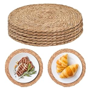 Round Woven Placemats, Round Woven Placemats Set of 6, 30cm Handwoven Water Hyacinth Placemats, Wicker Placemat, Rattan Placemat, Braided Wicker Table Mats Dining Table, Home, Party, Wedding