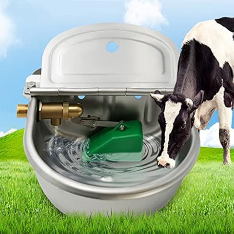 BREUAILY 4L Stainless Steel Float Drinking Bowl Automatic Drinking Bowl with Float Valve for Cattle Horse Goat Sheep Drinker Animal Husbandry Tool Cover