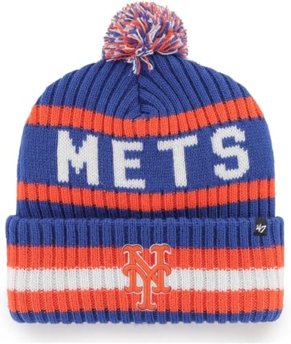 '47 MLB Unisex-Adult Primary Logo Bering Cuffed Knit Pom Beanie Hat One Size (New York Mets)