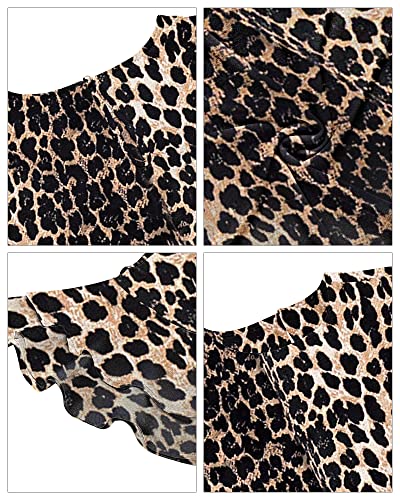 Luvamia Women's Casual 3/4 Tiered Bell Sleeve Crewneck Loose Tops Blouses Shirt Womens Leopard Print Tops Leopard Print Size Large Size 12 Size 14 #TOP2