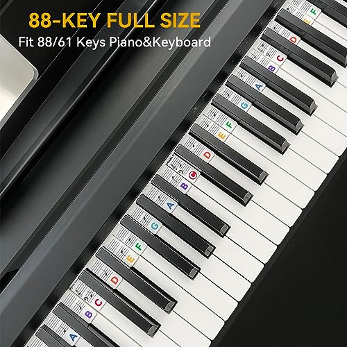 Image of Piano Notes Guide for Beginner, Removable Piano Keyboard Note Labels for Learning, 88-Key Full Size, Made of Silicone, No Need Stickers, Reusable and Comes with Box (Rainbow Colors）