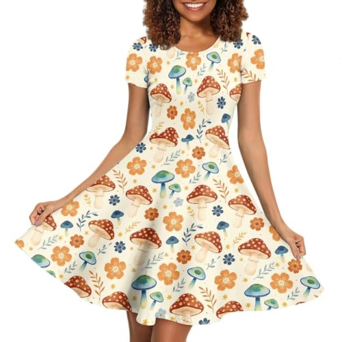Image of AFPANQZ Womens Casual Summer Lightweight Vintage Dress Short Sleeve Midi Dress Knee-Long Luxury Formal Dress