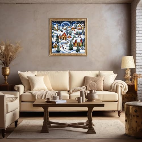 Image of Xinpinzhou Christmas 11ct Stamped Cross Stitch Kits for Adults, 16x16 in | Pre Printed 11 Count Cotton Fabric, Finished Embroidery Pattern is Elegant for Wall Decor, Easy Diy Hobby Craft for Women
