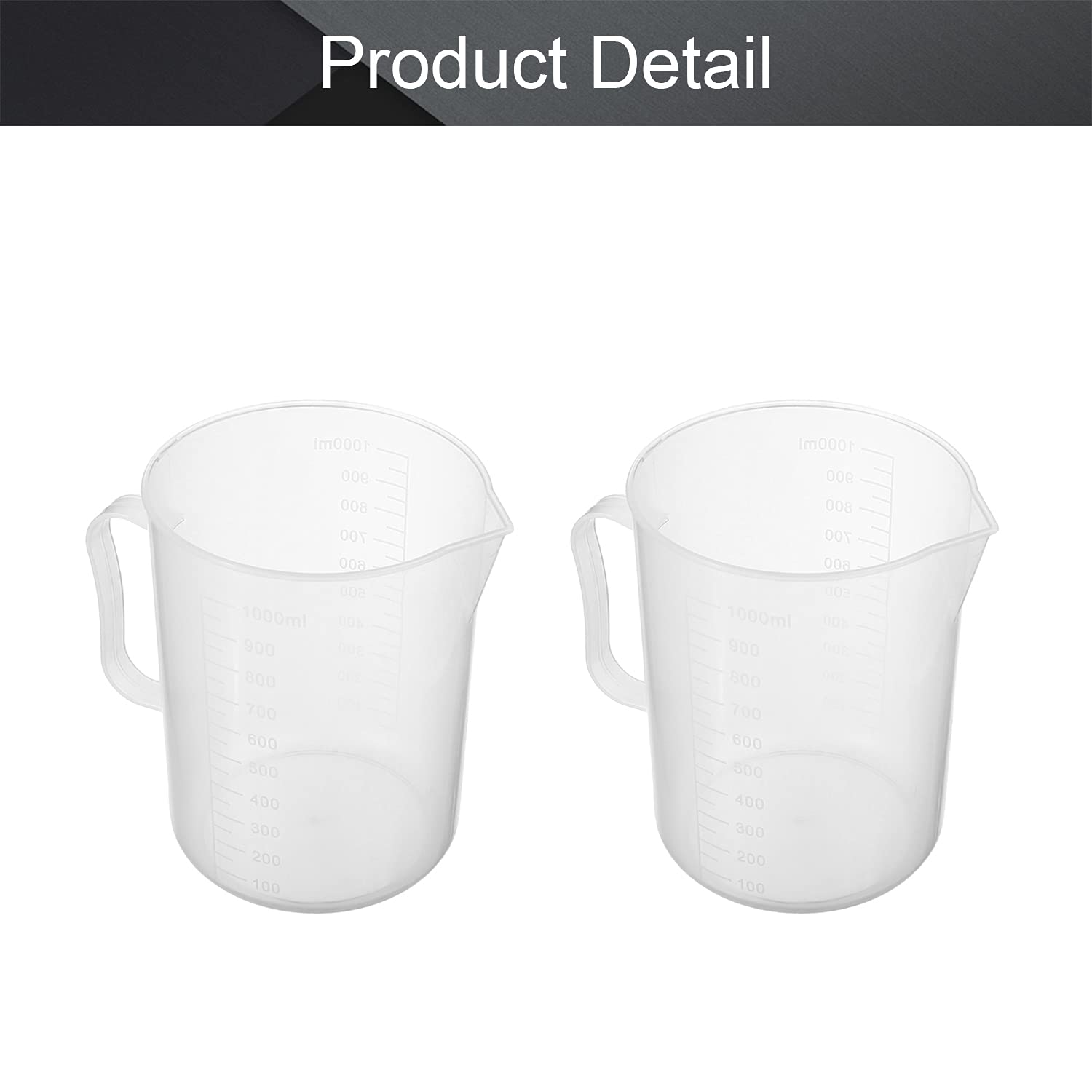 Othmro Measuring Cup 1000ml PP Plastic Graduated Beaker Transparent for Lab Kitchen Liquids 2pcs product thumbnail 5