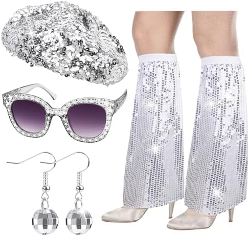 4 stuks disco accessoires, spiegel discobal set, disco hoofdband 1970s