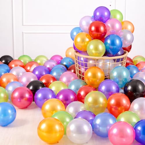 Image of 50 Pcs Multicolor Metallic Chrome Balloons for Birthday Decoration Items Anniversary Baby Shower Girls Year With Latex Transparent Metallic Balloon Happy Birthday Decoration Set Kit Combo