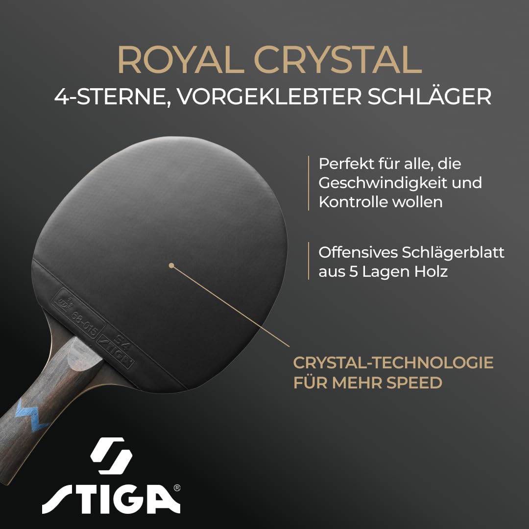 STIGA Royal Crystal Tischtennisschläger - Hochgeschwindigkeits-Schläger mit ITTF-zertifiziertem Star 4-Belag, 2,0-mm-Schwamm und Crystal Technology - Perfekt für schnelle und präzise Ping Pong Spiele