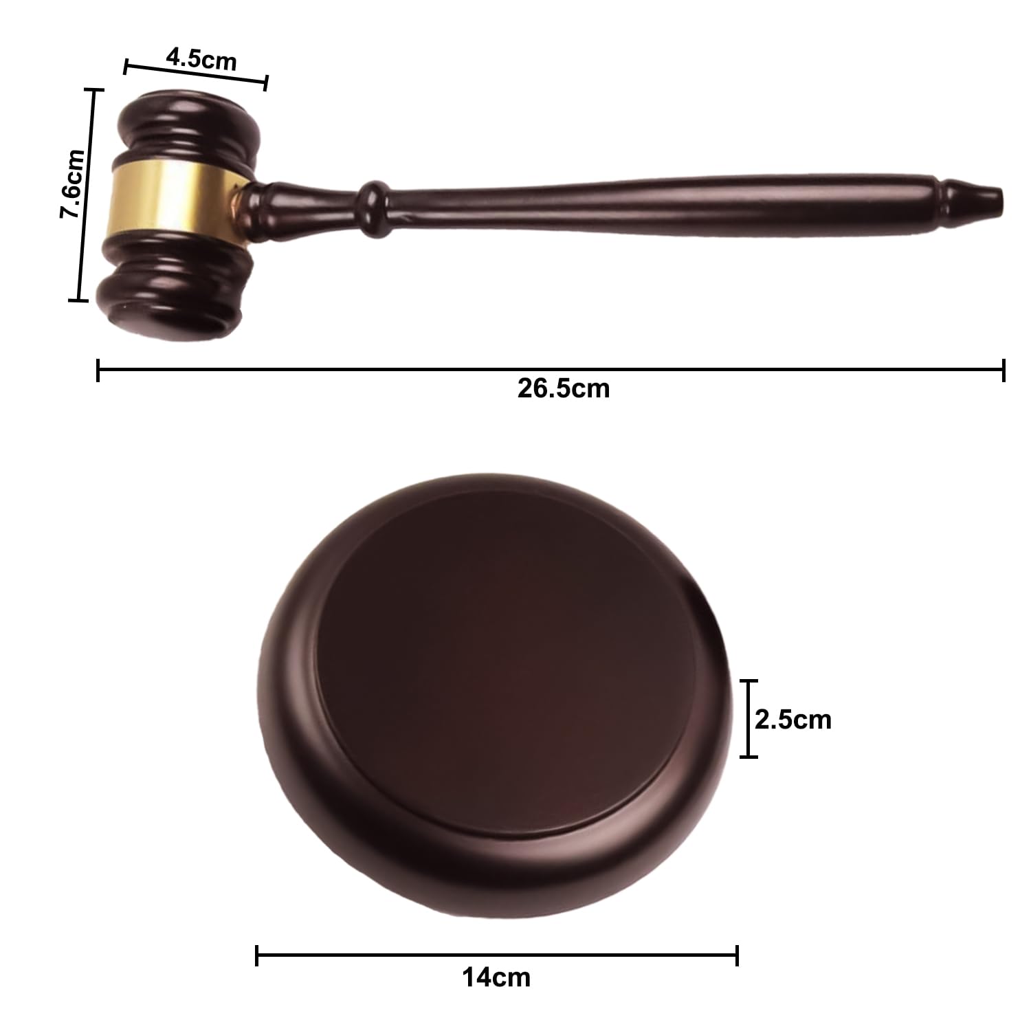 HAICN 2Pieces Gavel and Block Set Wooden Gavel with Round Block Handcrafted Vintage Students Play Props for Lawyer Judge Auction Sale Gifts - Image 2