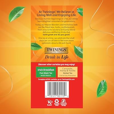 Twinings English Breakfast Black Tea Individually Wrapped Bags, 50 Count (Pack of 6), Flavourful, Robust, Caffeinated, Enjoy Hot or Iced, 300 Teabags