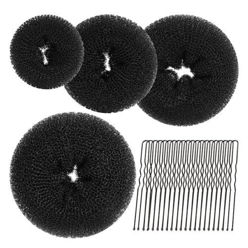 Duttkissen Donut Hair Bun Set, 4 Stück - Frisurenhilfe,20 U-Form Haarspange Haarnadel, Donut Haark Zubehör, Dutt Hilfe für Frisur Tänzer Kinder Mädchen Frauen