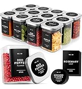 EDELHAUS Glass Spice Jars with Steinless Seel Lids (12 x 6.4oz) Glass Spice Containers, Square Sp...