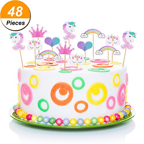 TecUnite 48 Pezzi Unicorno Cupcake Topper