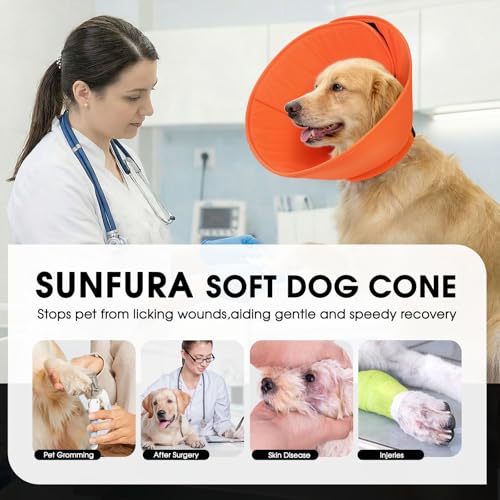 Image of Adjustable Dog Cones, Soft Cone for Dogs to Stop Licking | Dog Cone Alternative for Small Dogs, Pet Recovery Collar After Surgery with Quick Release Buckle, Orange S