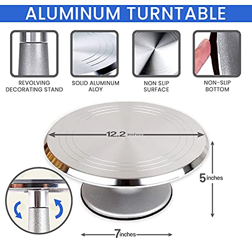 Rfaqk 50Pcs Cake Turntable Set -12" Aluminum Revolving Cake Stand- Professional Cake Decorating Supplies Kit With Straight & Offset Icing Spatula-Numbered Icing Tips & Bags- Cake Leveler #TOP1
