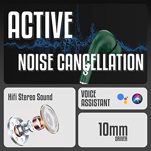 Image of RD TWS-140 Earbuds, 10mm Drivers, 40H Playtime, Upto 80ms Low Latency Gaming Earbuds, ENC Noise Cancellation, Truly Wireless TWS Bluetooth 5.1, IPX4, Voice Assistance | 6 Months Warranty, Dark Green