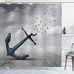 Cortina Baño Volados ABAKUHAUS Aves Cortina de Baño, Las gaviotas Volando Gris, Material Resistente al Agua Durable Estampa Digital, 175 x 180 cm, Gris
