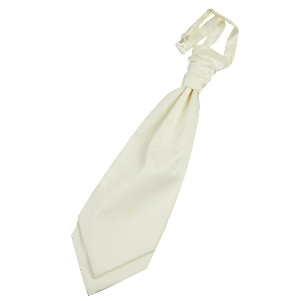 DQT Men Pre-Tied Plain Satin Wedding Scrunchie Cravat - Ivory