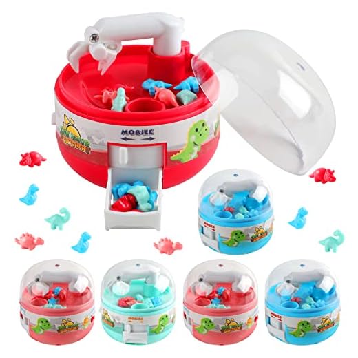 6 pcs Mini Claw Machine, Tiny Dinosaur Toy Claw Machine for Kids Miniature Hand Claw Machine Set with 48 pcs Mini Dinosaur Toys Small Arcade Game Birthday Gift Pinata Party Favors for Boy Girl 8-12