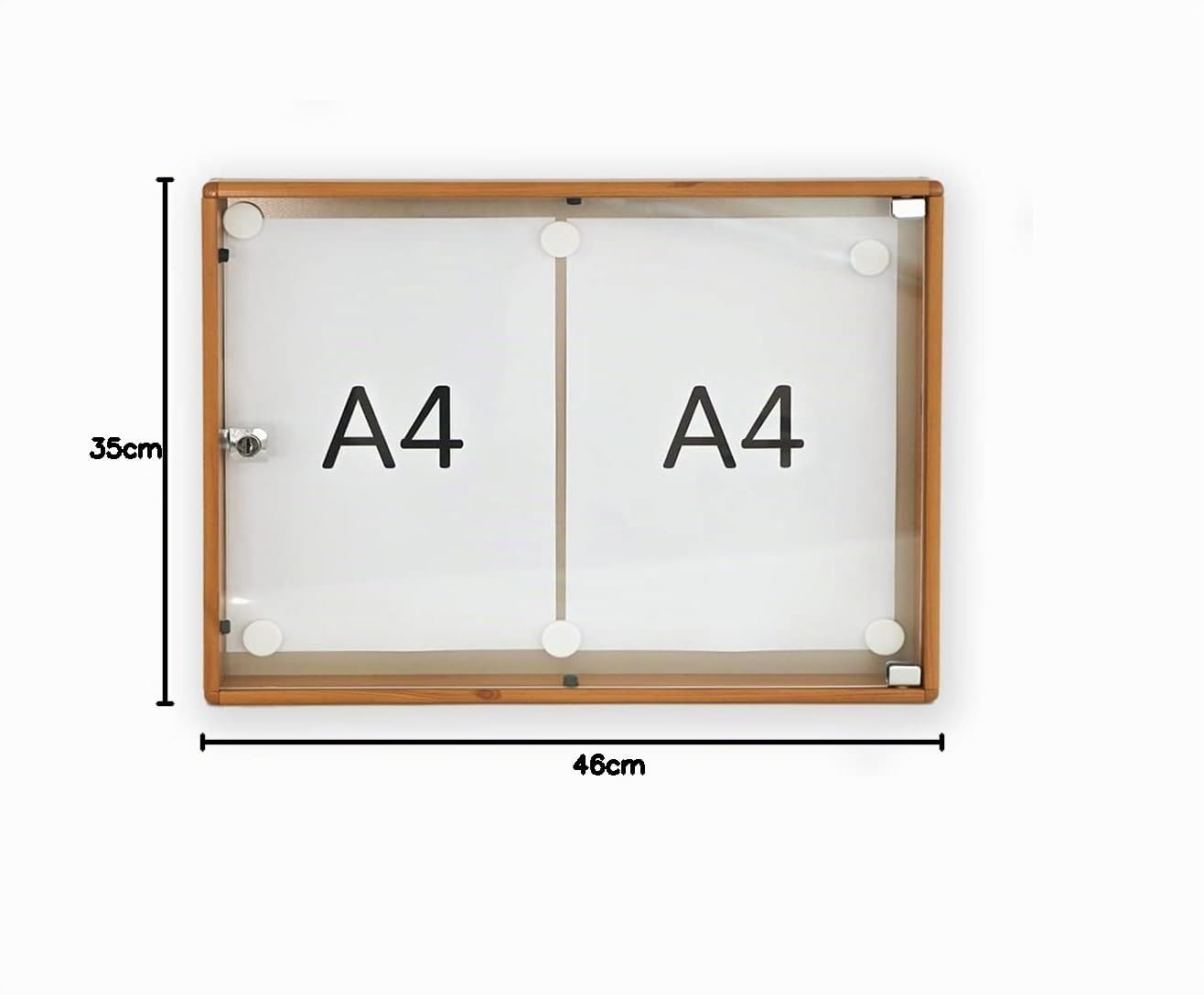 BTV | Tablon Anuncios con Llave Horizontal con Perfil de Aluminio y Puerta de Metacrilato | Cerradura de Seguridad | Medidas 35 x 46 x 3,65 cm | Madera Clara