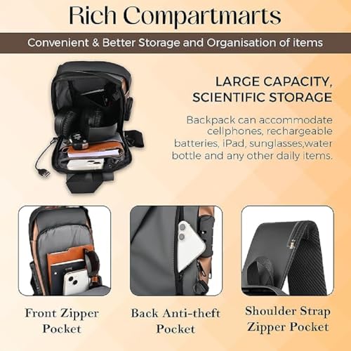 Image of Waterproof Polyester Sling Bag for Men and Women with Anti-Theft Lock Design, Slim Crossbody Chest Backpack with Adjustable Shoulder Strap for Travel, Office, Hiking and Daily Commute