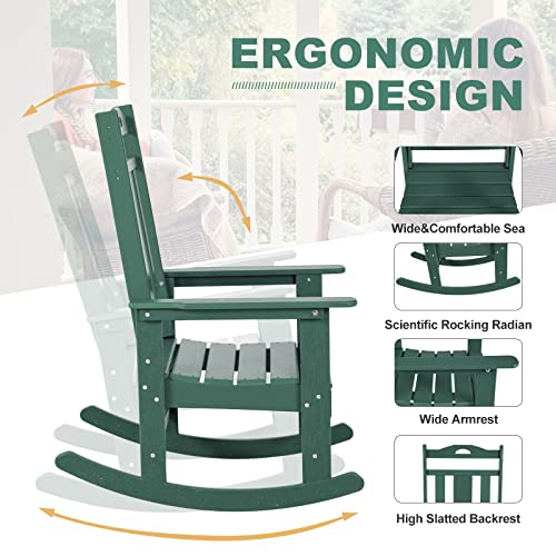 Nalone Outdoor Rocking Chairs Set Of 2, Oversized Porch Rocker Chair For Adult, All-Weather Resistant Patio Rocking Chair For Garden Lawn(Green) #TOP4