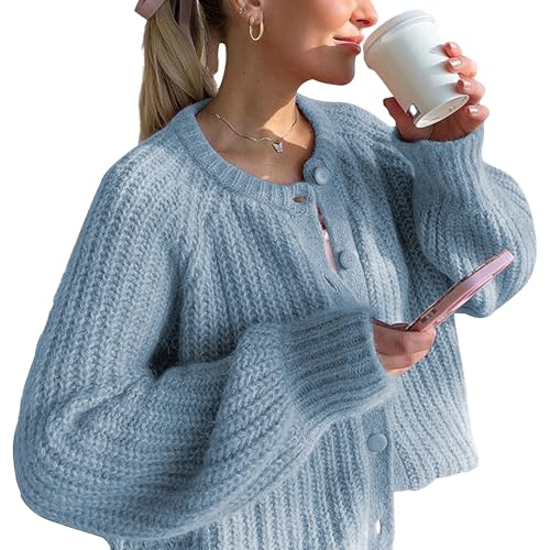 Image of Hixiaohe Cardigan Sweater for Women Long Sleeve Button Y2K Chunky Knit Sweater Fall Casual Open Front Outwear Knitwear Coat