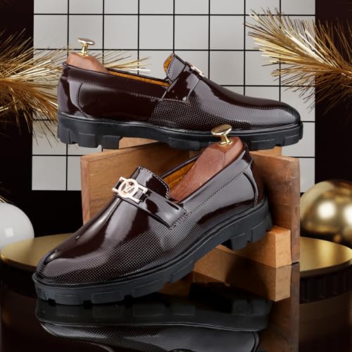 Image of WUGATTI Patent Leather Slip-On Trendy Stylish Comfortable Casual Loafers for Men