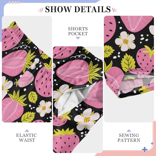 Pink Strawberry Florals Boys Long Pants Soft Trousers Elastic Waist Kids Lounge Bottoms with Pockets S-XL4