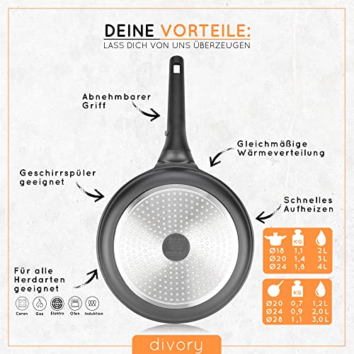 DIVORY Topfset Pfannenset Induktion - 14 teilig, Kochgeschirr Set mit Deckel, Töpfe und Pfannen beschichtet mit abnehmbarem Griff inkl. Küchenhelfer und Geschenkbox – Bild 4