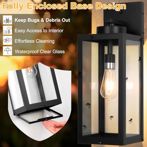 Image of 20 inch Black Dusk to Dawn Outdoor Wall Lantern with Closed Bottom, Coach Light | Large Outdoor Wall Light Fixtures, Waterproof Modern Outside Sconce Lights with Clear Tempered Glass for House, E26, 1-Pack
