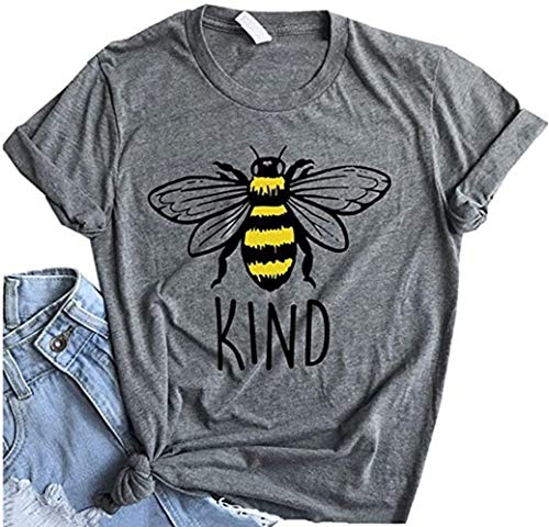 Bee Kind T Shirts Women Funny Inspirational Teacher Fall Tees Tops Cute Graphic Blessed Shirt Blouse(Charcoal, XL)