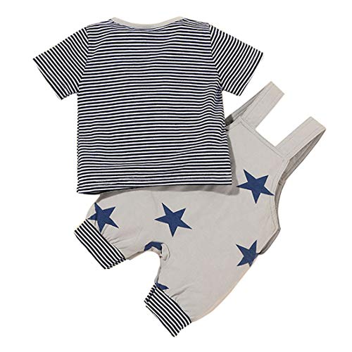 DINGDONG'S CLOSET Baby Tollder Summer Striped Short Sleeve T-Shirt+Star Short Overalls Outfit Set(Green, 9-12M)