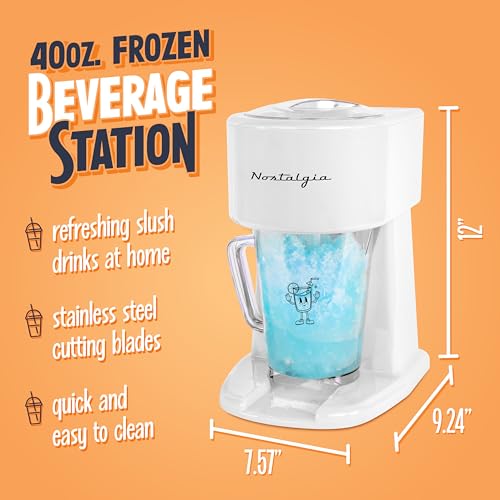 Image of Nostalgia Retro 40-Ounce Frozen Beverage Station - Slushie Machine and Ice Shaver with Automatic Mixing for Soda, Cocktails and Margaritas - Easy & Safe Use - White