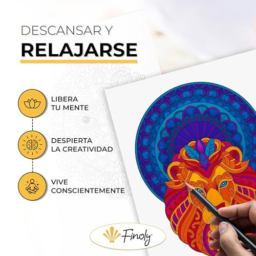 Miniatura 5 de Finoly Libro Mandalas Colorear Adultos No Traspasa La Tinta Cuaderno Mandalas Adultos Mandala Para Colorear Adulto Animales A4 Papel Premium Encuadernación Espiral