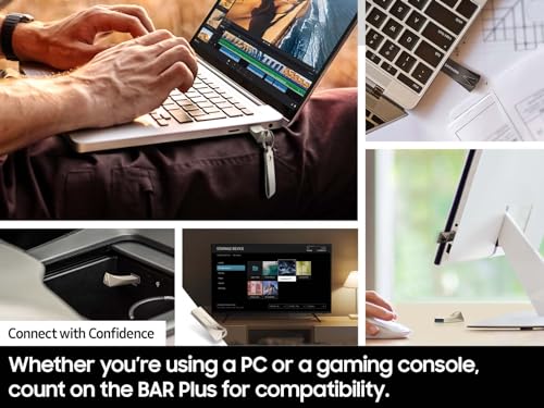 Image of Samsung BAR Plus USB 3.2 Flash Drive, 512GB USB Standard Type-A, Speeds Up to 400MB /s, Portable Storage Memory Stick, Durable Thumb Drive Compatible with USB 3.0 /2.0, MUF-512BE3 /AM, Champagne Silver